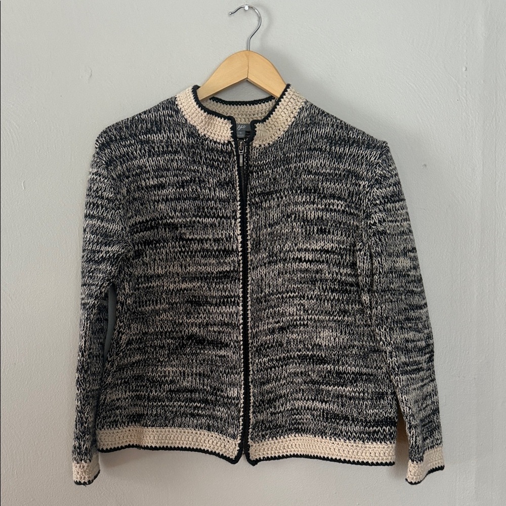 J. Jill Black and Cream Knit zipper Cardigan small